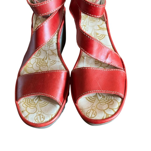 Fly London Yesk Red Leather Wedge Sandals EU 41 / US 10.5 - Picture 13 of 16